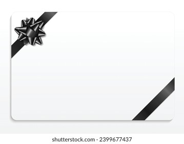White vector gift card with black ribbon on white background