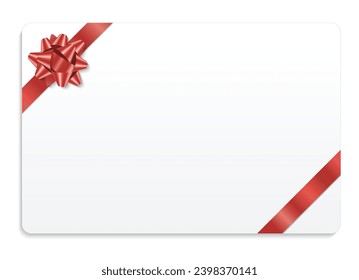 White vector gift card with shiny red ribbon and bow