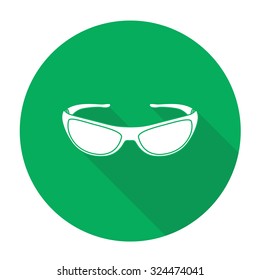White vector glasses on color circle background.