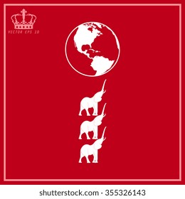 White Vector globe icons with elephant silhouette. Vector 