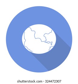 White vector globe on color circle background.