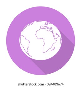 White vector globe on color circle background.