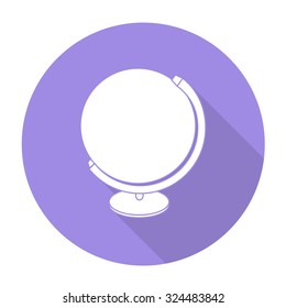 White vector globe on color circle background.