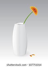 White vector glossy vase with an orange gerber flower