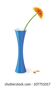 White vector glossy vase with an orange gerber flower