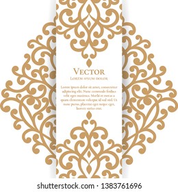 White vector greeting card with golden luxury ornament template. Great for invitation, flyer, menu, brochure, postcard, background, wallpaper, decoration, packaging or any desired idea.