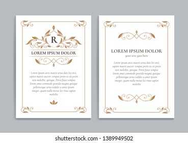 White vector greeting card with golden luxury frame template. Great for invitation, flyer, menu, brochure, monogram, background, wallpaper, decoration, packaging or any desired idea.