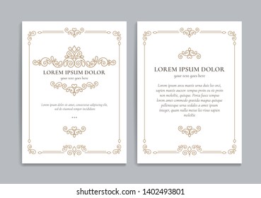 White vector greeting card with golden luxury frame template. Great for invitation, flyer, menu, brochure, monogram, background, wallpaper, decoration, packaging or any desired idea.