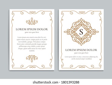 White vector greeting card with golden luxury frame template. Great for invitation, flyer, menu, brochure, monogram, background, wallpaper, decoration, packaging or any desired idea.