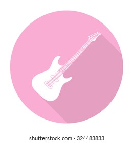 White vector guitar on color circle background.