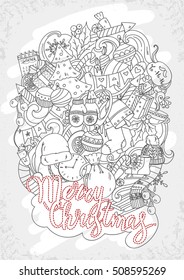 white vector hand drawn doodle cartoon set of New Year and Christmas objects and symbols