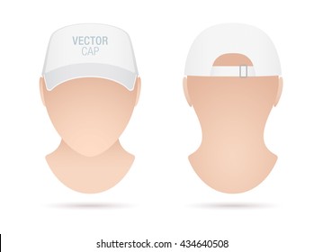 White vector hat template on a mens bust. Vector cap mockup. Apparel template.