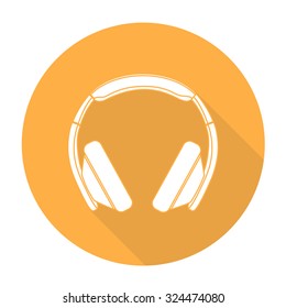 White vector Headphone on color circle background.
