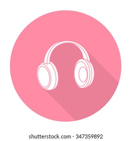 White vector Headphone on color circle background.