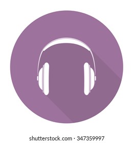 White vector Headphone on color circle background.