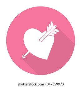 White vector  heart on color circle background.