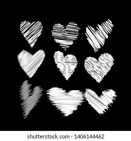 White Vector hearts set. Hand drawn hearts. Design elements for Valentine's day. - Vector