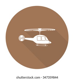 White vector helicopter on color circle background.