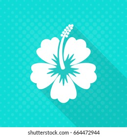 White Vector Hibiscus Flower Flat Icon Turquoise Background