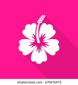 White Vector Hibiscus Flower Flat Icon Long Shadow