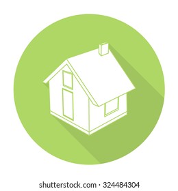 White vector house on color circle background.