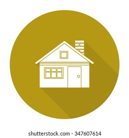 White vector house on color circle background.