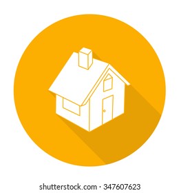 White vector house on color circle background.