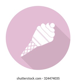 White vector Ice cream on color circle background.