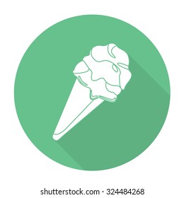 White vector Ice cream on color circle background.