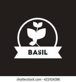 white vector icon on black background  seasoning basil and herbs spices leaf. the spices of  basil and herbs