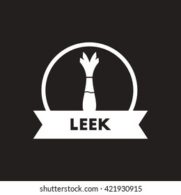 white vector icon on black background leek emblem