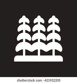 white vector icon on black background tree silhouette