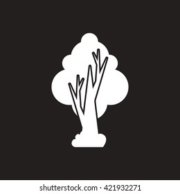 white vector icon on black background tree silhouette