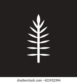 white vector icon on black background tree leaf