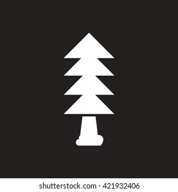 white vector icon on black background tree silhouette