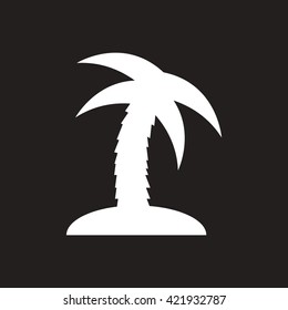 white vector icon on black background palm tree silhouette