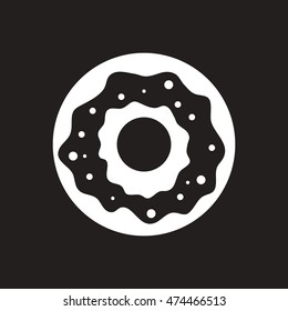 white vector icon on black background  donut with cream