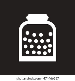 white vector icon on black background  candy in jar