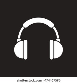 white vector icon on black background  music headphones