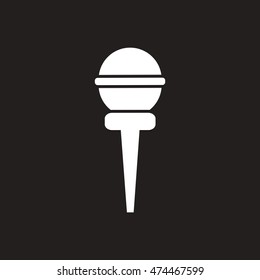 white vector icon on black background  microphone in flat style