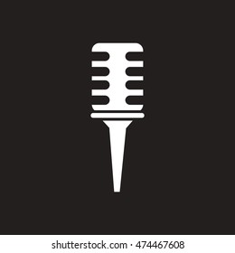 white vector icon on black background  microphone in flat style