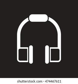 white vector icon on black background  music headphones