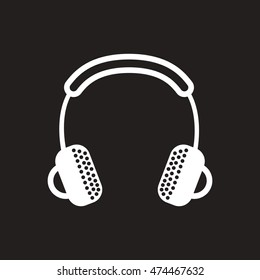 white vector icon on black background  music headphones
