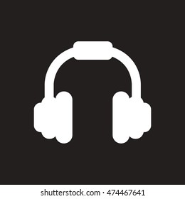 white vector icon on black background  music headphones