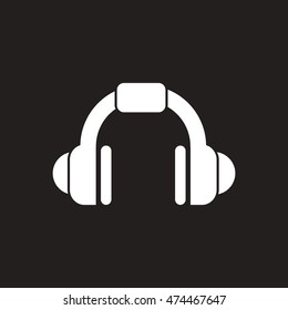 white vector icon on black background  music headphones