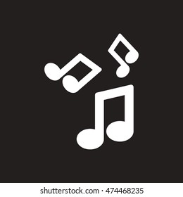 white vector icon on black background  music note