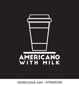 white vector icon on black background  americano with milk