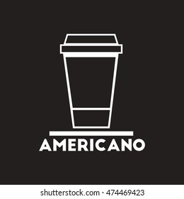 white vector icon on black background  americano to go