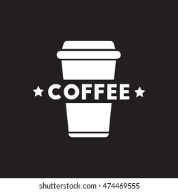 white vector icon on black background  coffee to go