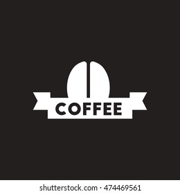 white vector icon on black background  sign of coffee beans